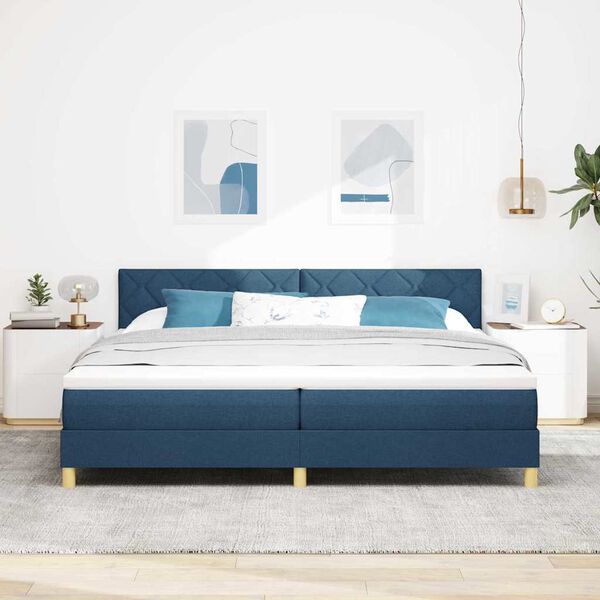 vidaXL LED Boxspringbett mit Matratze Blau 200 x 200 cm Stoff
