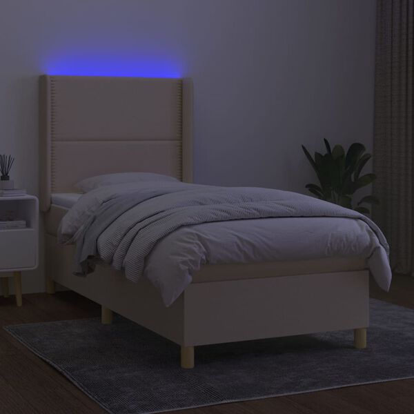 vidaXL Boxspringbett mit Matratze & LED Creme 90x190 cm Stoff