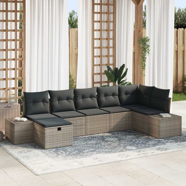 vidaXL Gartensofa-set mit Kissen 7 pcs Grau Poly-Rattan