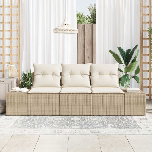 vidaXL Gartensofa-set mit Speicher 3 pcs Beige und Creme Poly-Rattan
