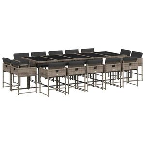 vidaXL 15-tlg. Garten-Essgruppe mit Kissen Grau Poly Rattan