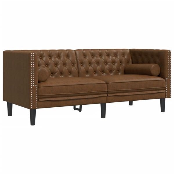 vidaXL Chesterfield-Sofa 2-Sitzer Braun Kunstleder in Wildleder-Optik