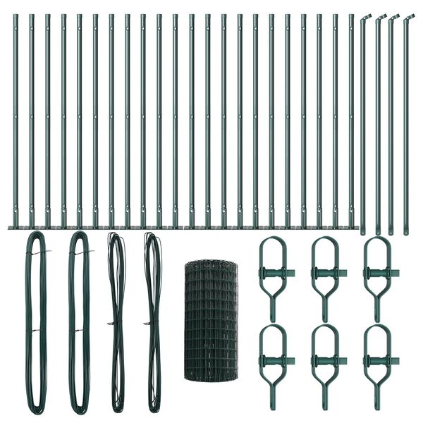 vidaXL Zaun mit Pfosten Gr&uuml;n 0,4 x 50 m Stahl und PVC
