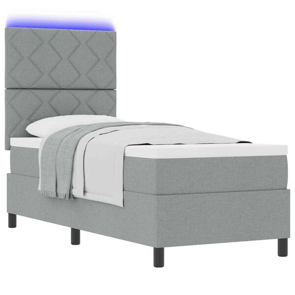 vidaXL Boxspringbett mit Matratze mit LED Hellgrau 80 x 200 cm Stoff