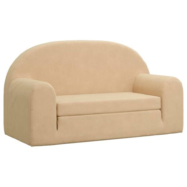 vidaXL 2-Sitzer Kindersofa mit Schlaffunktion Creme Weicher Pl&uuml;sch