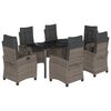 vidaXL 7-tlg. Garten-Essgruppe mit Kissen Grau Poly Rattan