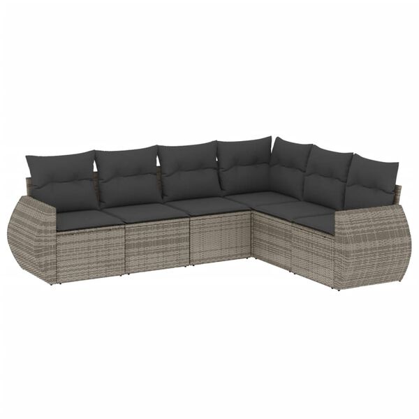 vidaXL 6-tlg. Garten-Sofagarnitur mit Kissen Grau Poly Rattan