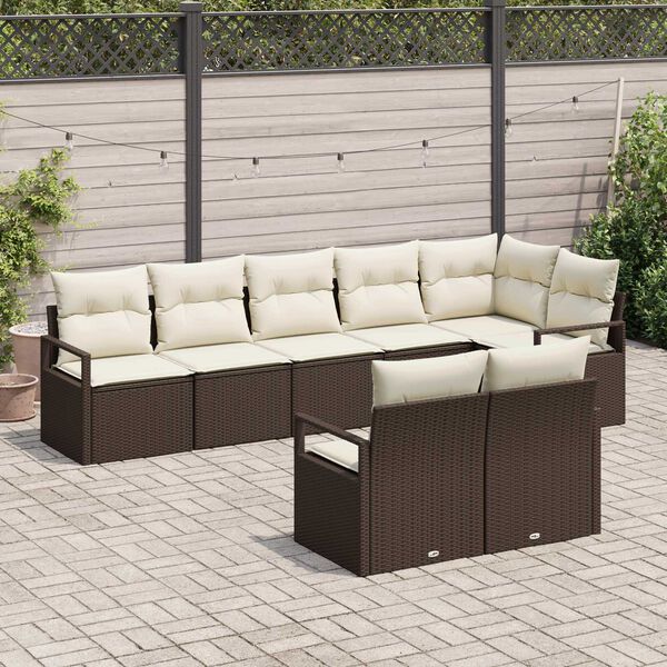 vidaXL Gartensofa-set mit Kissen 8 pcs Braun und Weiß Poly-Rattan