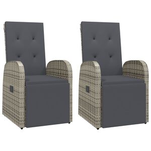 vidaXL Garten-Liegest&uuml;hle mit Kissen 2 Stk. Grau Poly Rattan