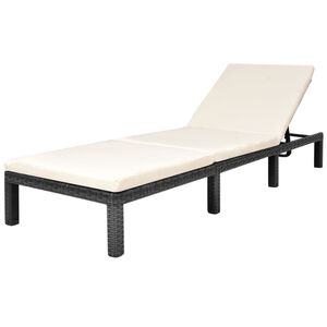 vidaXL Sonnenliege mit Auflage Poly Rattan Schwarz