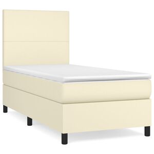 vidaXL Boxspringbett mit Matratze Creme 90x200 cm Kunstleder