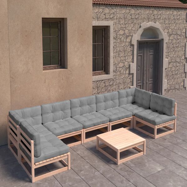 vidaXL 8-tlg. Garten-Lounge-Set mit Kissen Massivholz Kiefer