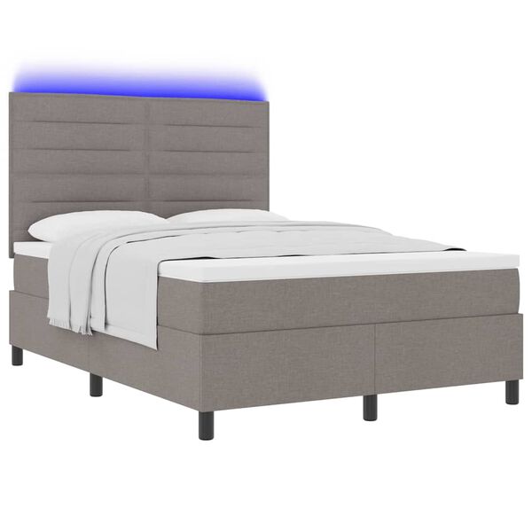 vidaXL Boxspringbett mit Matratze mit LED Taupe 140 x 200 cm Stoff
