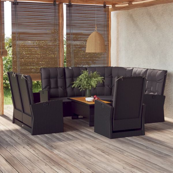 vidaXL 4-tlg. Garten-Lounge-Set mit Kissen Schwarz Poly Rattan