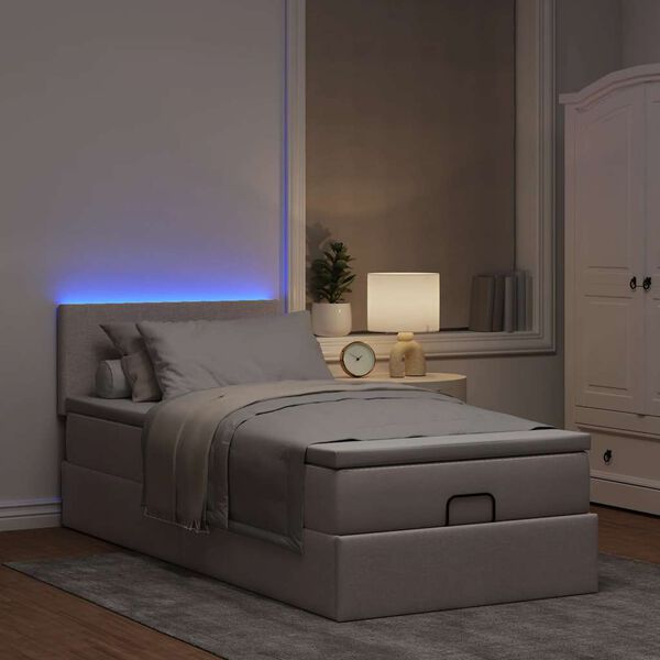 vidaXL Ottoman-Bett mit Matratze & LEDs Taupe 90x190 cm Stoff