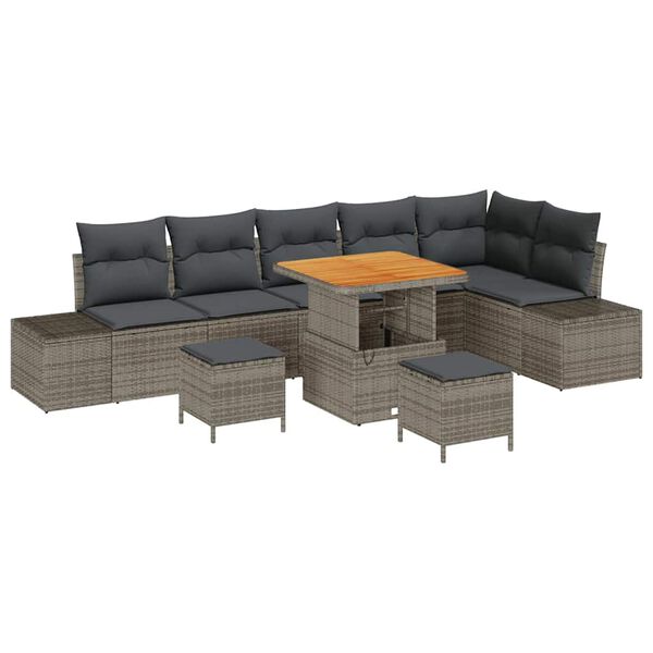 vidaXL Gartensofa-set mit Kissen 9 pcs Grau Poly-Rattan
