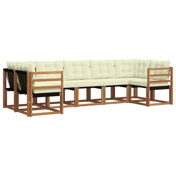 vidaXL Outdoor-Sofagarnitur mit Kissen 7 pcs Nat&uuml;rlich und Schwarz