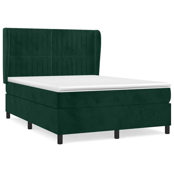 vidaXL Boxspringbett mit Matratze Dunkelgr&uuml;n 140x200 cm Samt