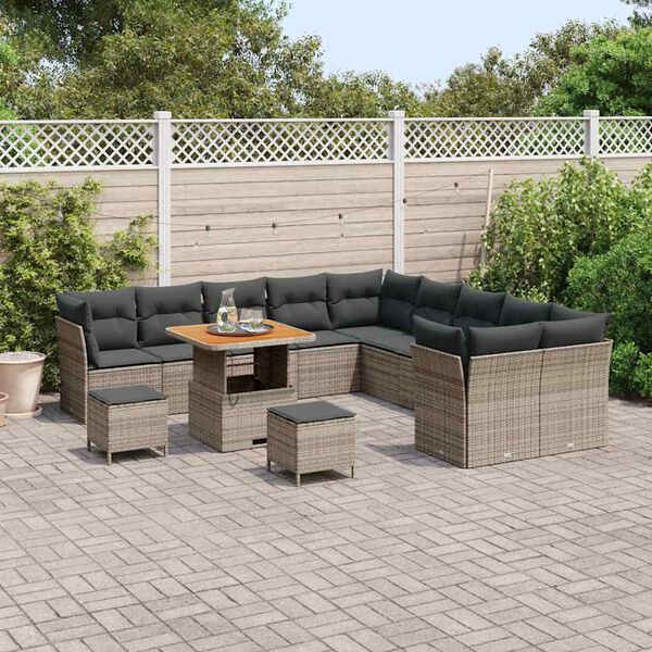 vidaXL Gartensofa-set mit Kissen 13 pcs Grau Poly-Rattan