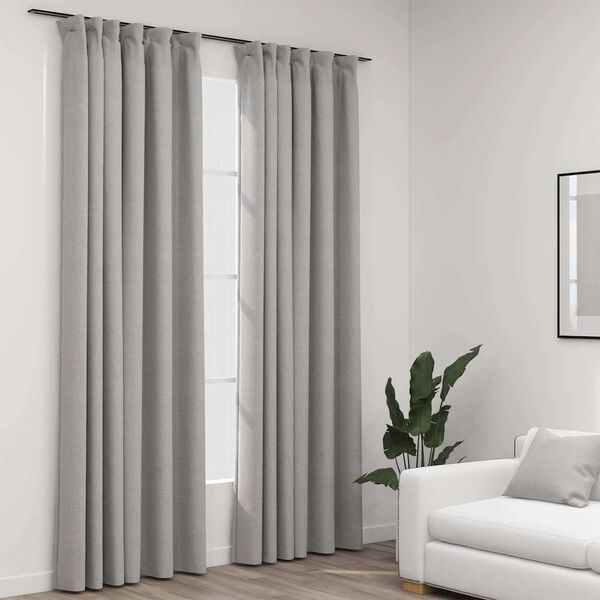 vidaXL Verdunkelungsvorhänge Haken Leinenoptik 2 Stk. Grau 140x225 cm