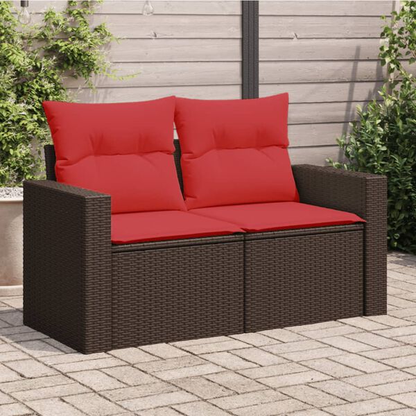 vidaXL Gartensofa mit Kissen 2-Sitzer Braun Poly Rattan