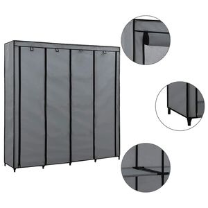 vidaXL Kleiderschrank mit 4 F&auml;chern Grau 175 x 45 x 170 cm
