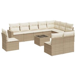 vidaXL 11-tlg. Garten-Sofagarnitur mit Kissen Beige Poly Rattan