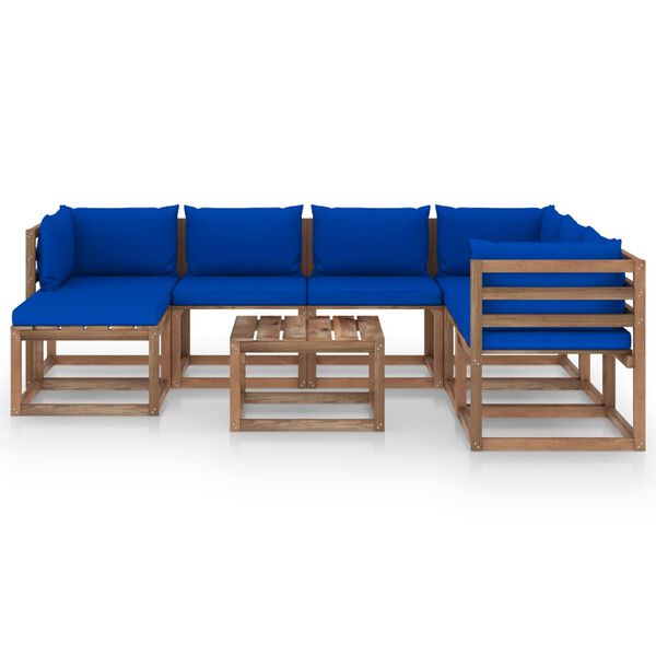 vidaXL 8-tlg. Garten-Lounge-Set mit Kissen Blau