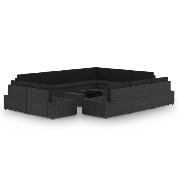 vidaXL 12-tlg. Garten-Lounge-Set mit Kissen Schwarz Poly Rattan