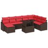 vidaXL Sofa Set 9 stk. Braun und Rot Poly-Rattan