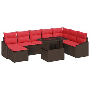 vidaXL Sofa Set 9 stk. Braun und Rot Poly-Rattan