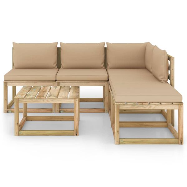 vidaXL 6-tlg. Garten-Lounge-Set mit Beige Kissen