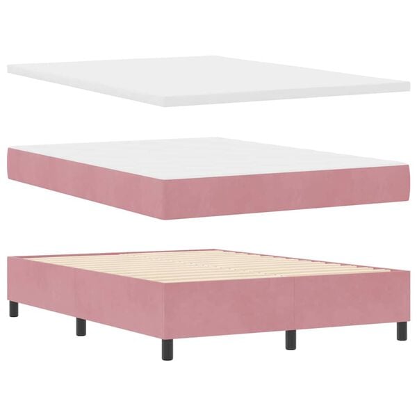 vidaXL Boxspringbett mit Matratze mit Kopfteil Rosa 140 x 190 cm Samt