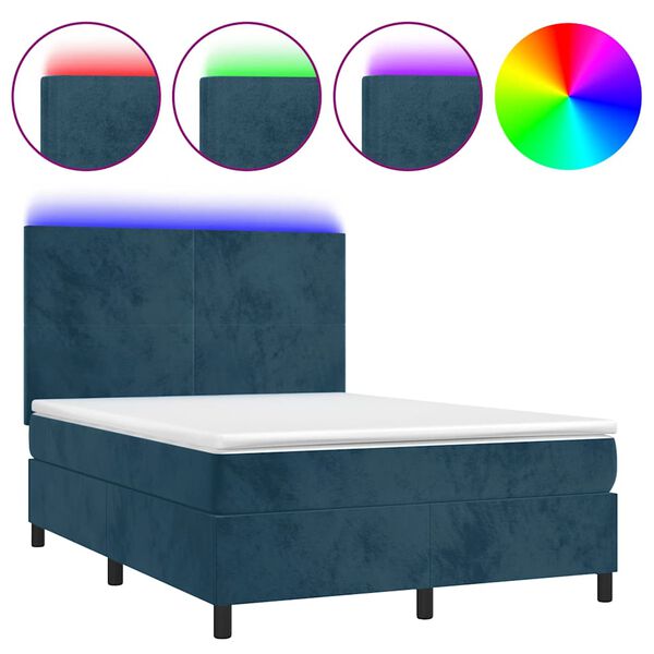 vidaXL Boxspringbett mit Matratze & LED Dunkelblau 140x200 cm Samt
