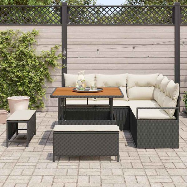 vidaXL Garten-Sofa-Set mit Kissen mit Speicher 8 pcs Schwarz und Creme