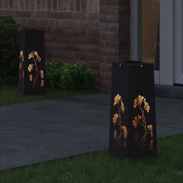 vidaXL Solar LED Weg Licht 2 pcs Schwarz Kalt gewalzter Stahl