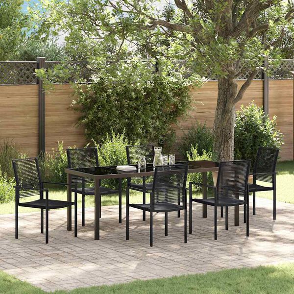 vidaXL Garten Essgruppe 7 pcs Schwarz Pulverbeschichteter Stahl