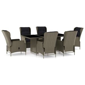 vidaXL 7-tlg. Garten-Essgruppe mit Auflagen Poly Rattan Braun