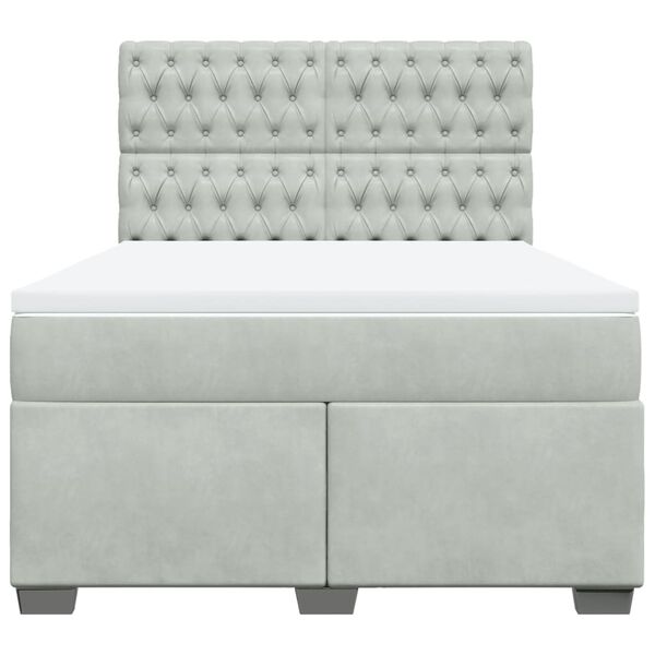 vidaXL Boxspringbett mit Matratze Hellgrau 160x200 cm Samt