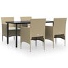 vidaXL 5-tlg. Garten-Essgruppe mit Kissen Beige und Schwarz