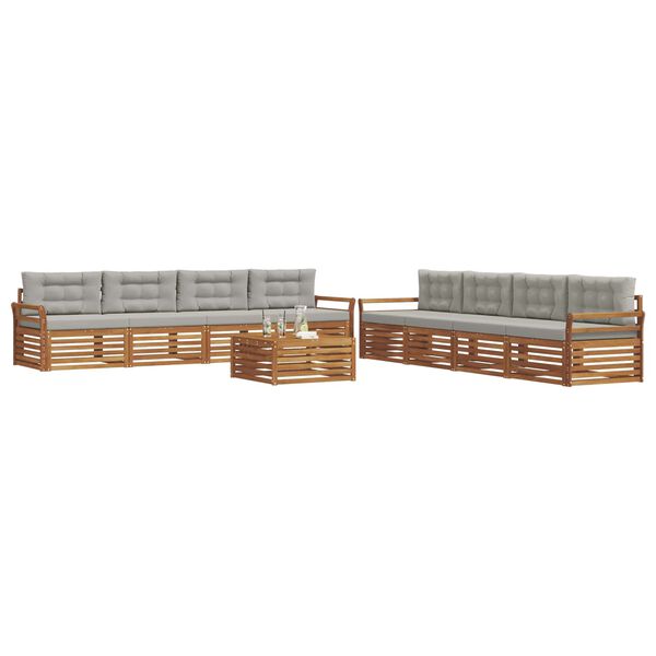 vidaXL Outdoor-Sofagarnitur mit Kissen 9 pcs Nat&uuml;rlich und Hellgrau
