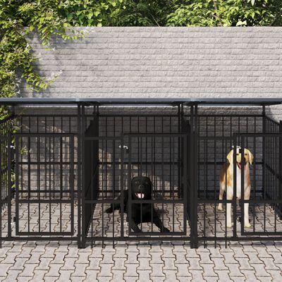 vidaXL Outdoor-Hundezwinger mit Dach Stahl 18,77 m²