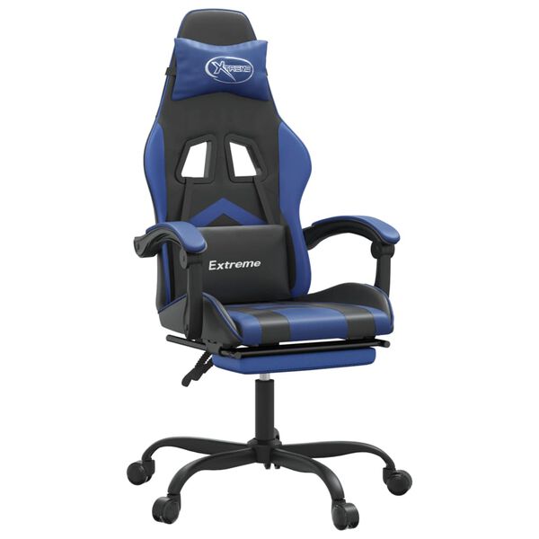 vidaXL Gaming-Stuhl mit Fu&szlig;st&uuml;tze Drehbar Schwarz & Blau Kunstleder