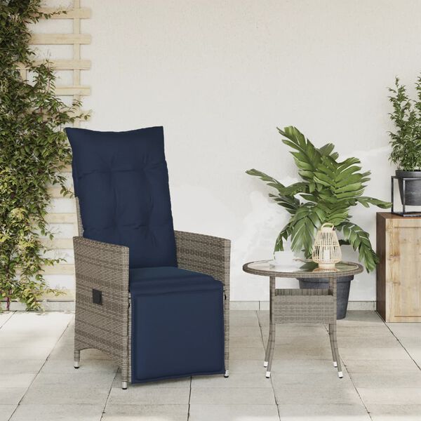 vidaXL Gartensessel Verstellbar mit Kissen Grau Poly Rattan