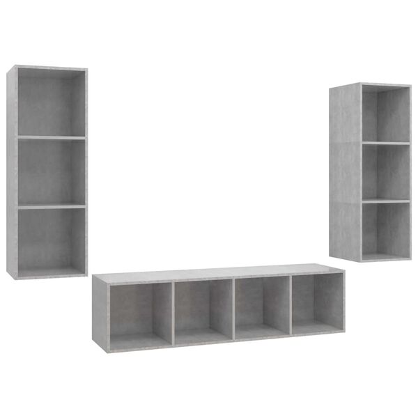 vidaXL 3-tlg. TV-Schrank-Set Betongrau Holzwerkstoff