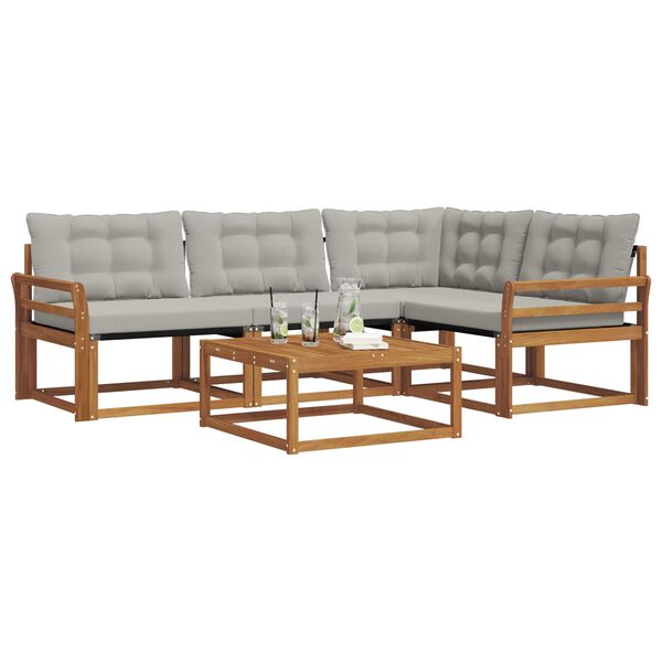 vidaXL Outdoor-Sofagarnitur mit Kissen 5 pcs Nat&uuml;rlich und Hellgrau