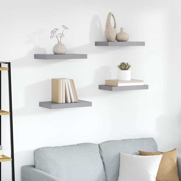 vidaXL Schweberegale 4 Stk. Grau 23x23,5x3,8 cm MDF