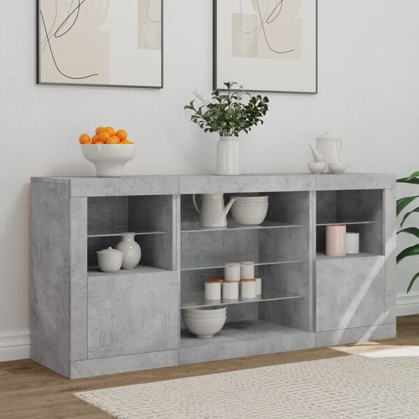 vidaXL Sideboard mit LED-Leuchten Betongrau 142,5x37x67 cm