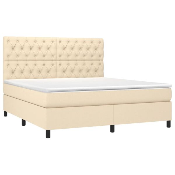 vidaXL Boxspringbett mit Matratze & LED Creme 160x200 cm Stoff
