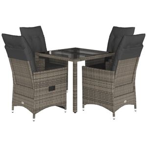 vidaXL 5-tlg. Garten-Essgruppe mit Kissen Grau Poly Rattan